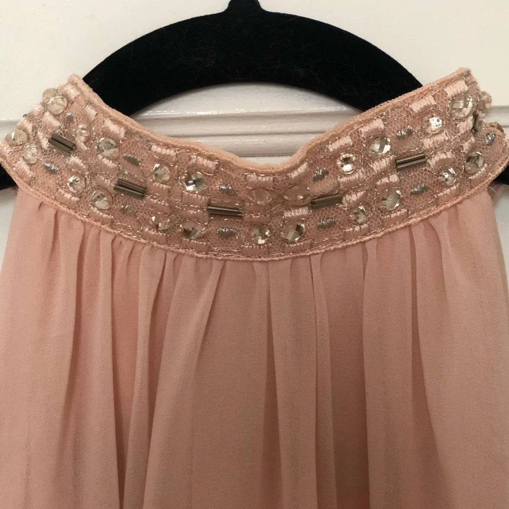 ASOS jewel high neck, chiffon blush pink above knee dress - Picture 2 of 10